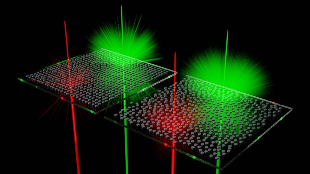 Artists view of the silicon nanoparticles scattering light of the desired wavelength