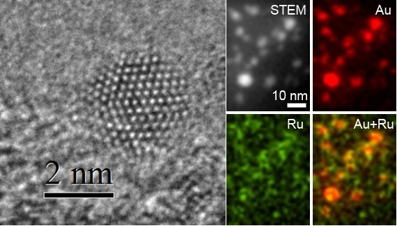 HRTEM & STEM-EDX mapping of AuRu nanocrystals