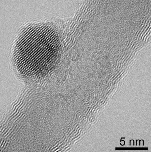 HRTEM of MWCNT with Fe3O4 particle