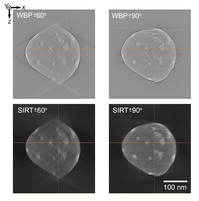 Tomography comparison WBPJ/SIRT and 120deg/180deg